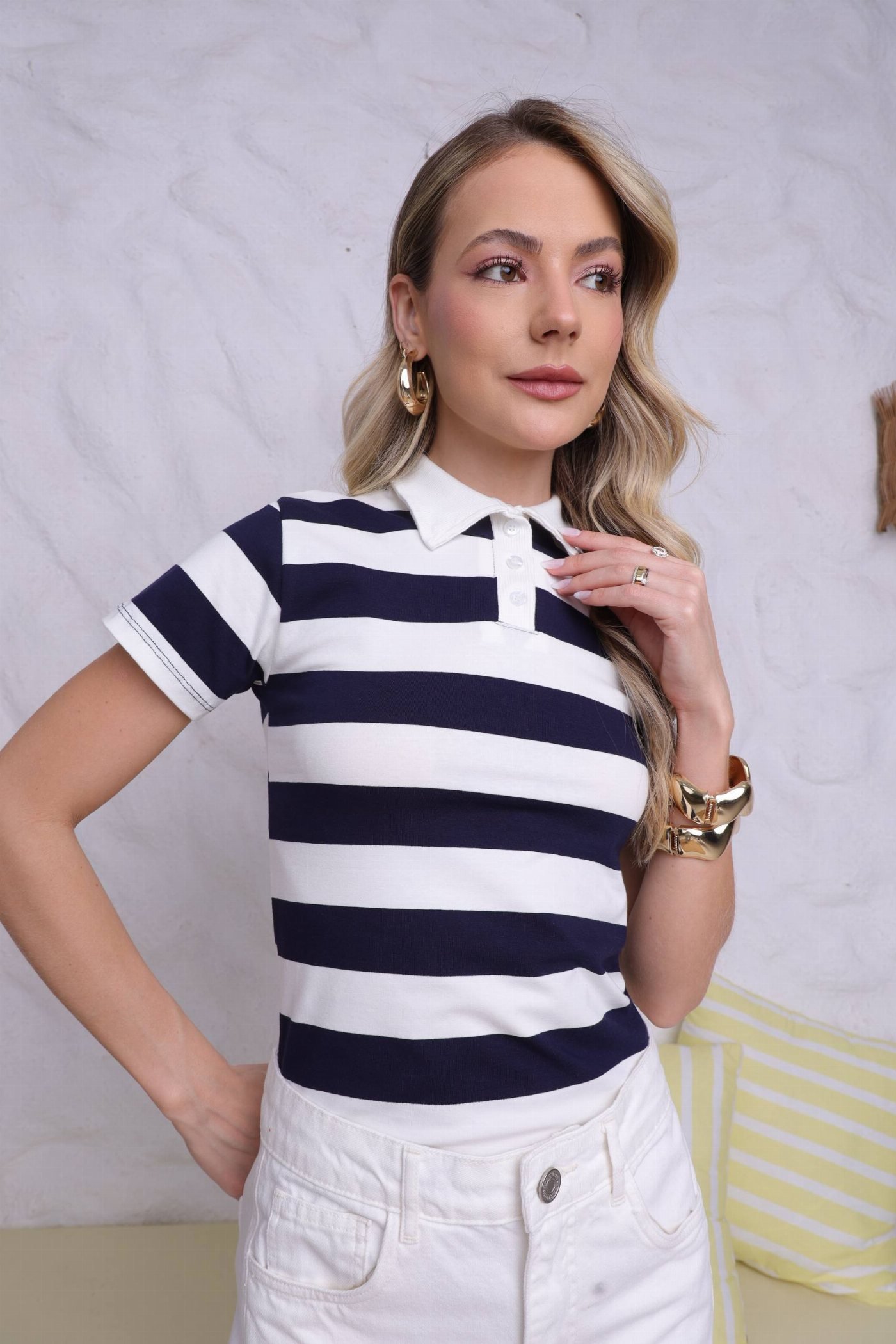 T-SHIRT GOLA POLO - LISTRA GROSSA - AZUL DARK